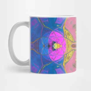 Mosaic Kaleidoscope Flower Blue Pink and Yellow Mug